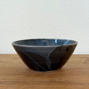 Studio Pottery Bowl Drip Glaze Tenmoku Stoneware Handmade Wabi Sabi Decor Signed